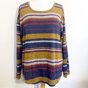 Absolutely Famous Soft Cozy Multicolor Striped Long Sleeve Sweater Top 1X